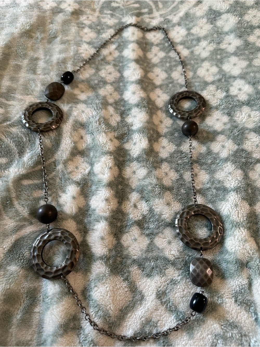 Long Gunmetal Circle-Link Necklace in Black